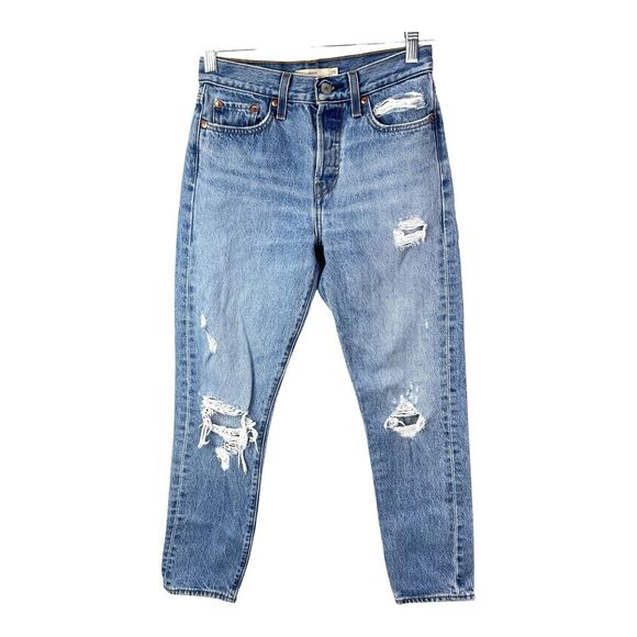 Levi's Denim - Levi Wedgie Ankle Jeans Straight SZ 25 Premium Denim Light Wash Distressed
